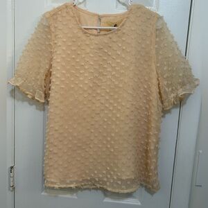 Cream polka dot blouse ruched short sleeves